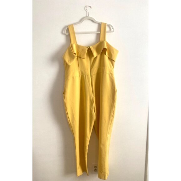 New York & Company Yellow Sleeveless Jumpsuit XL With Wide Straps & Pockets - Picture 2 of 6